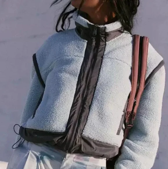 Free People Movement Cozy Ice Flow Blue Fleece Nylon Jacket - Picture 3 of 15